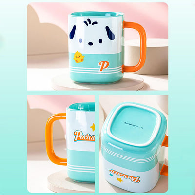 Green-Cup-And-Orange-Handle-Color-Blocking-Pochacco-Square-Mug-With-2024-Sanrio-Genuine-Logo-At-Bottom