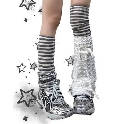 Grey-And-White-Stripes-Versatile-Over-the-Knee-Striped-Leg-Warmers-Paired-With-White-Flare-Leg-Cover