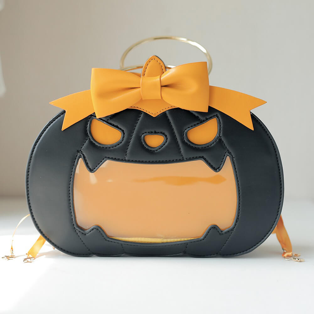 Halloween-Accessory-Black-Pumpkin-Shaped-Ita-Bag-With-Handle-And-Shoulder-Strap