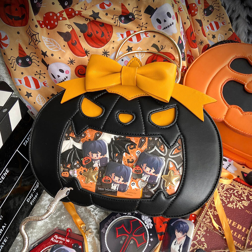 Halloween-Black-Pumpkin-Shaped-Ita-Bag-With-Orange-Bow-Decoration