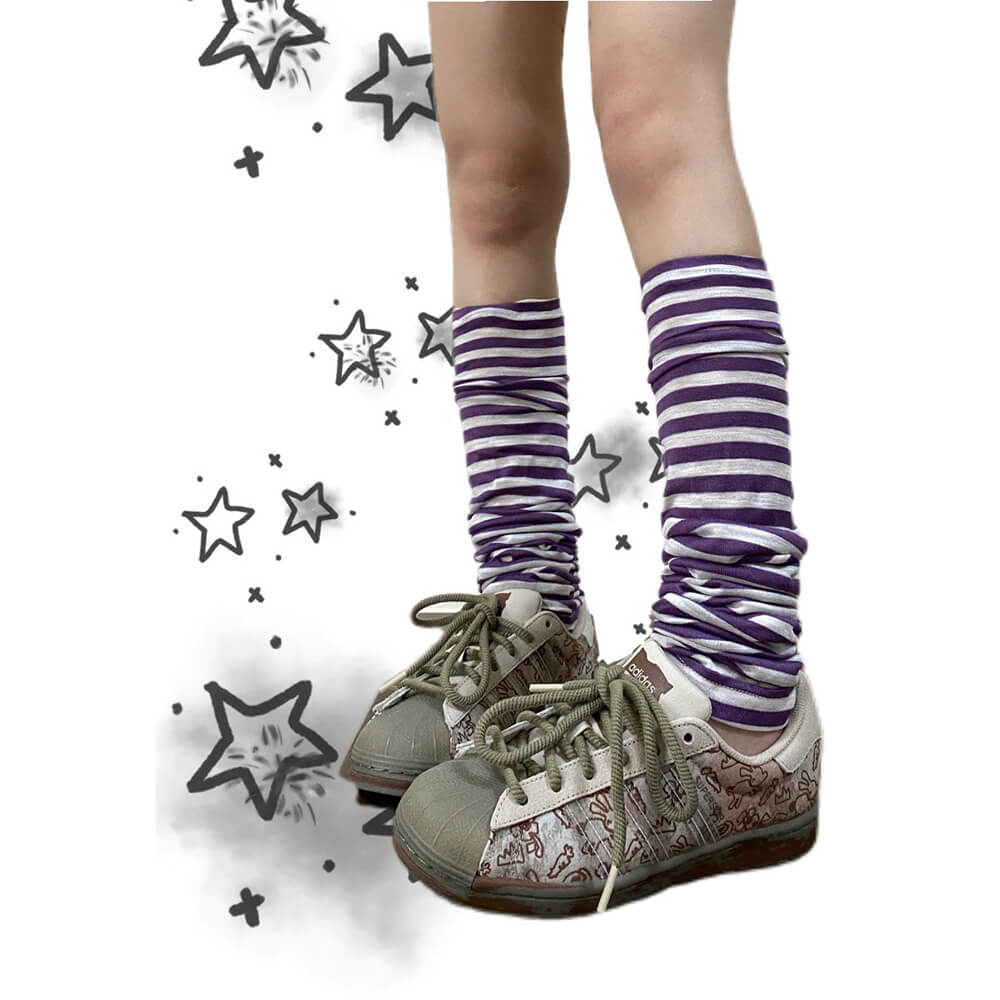 Harajuku-Versatile-Purple-And-White-Stripes-Over-the-Knee-Striped-Leg-Warmers