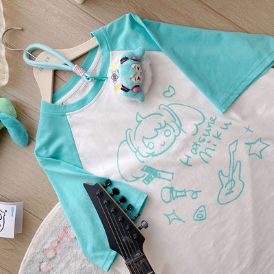 Hatsune-Miku-Graphic-Reglan-Short-Sleeve-T-Shirt-With-Miku-Plushie-Pendant