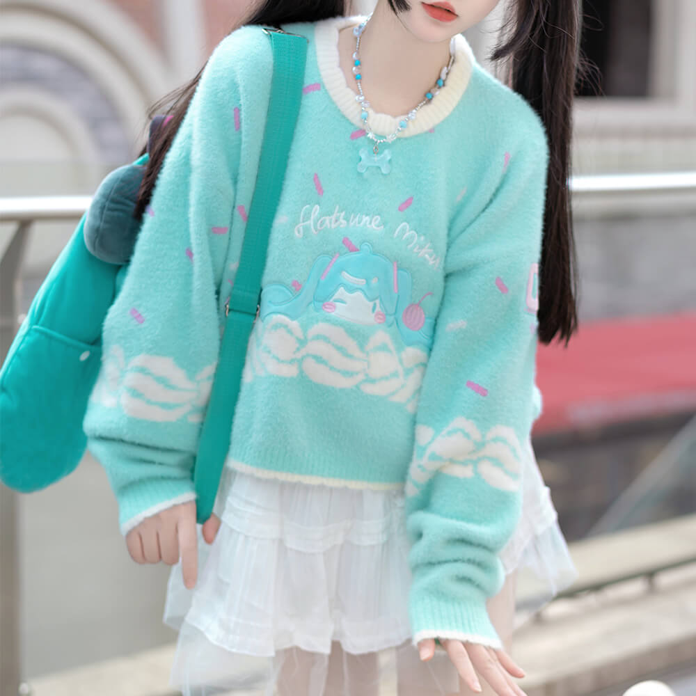 Hatsune Miku Ice Cream Teal Green Sweater