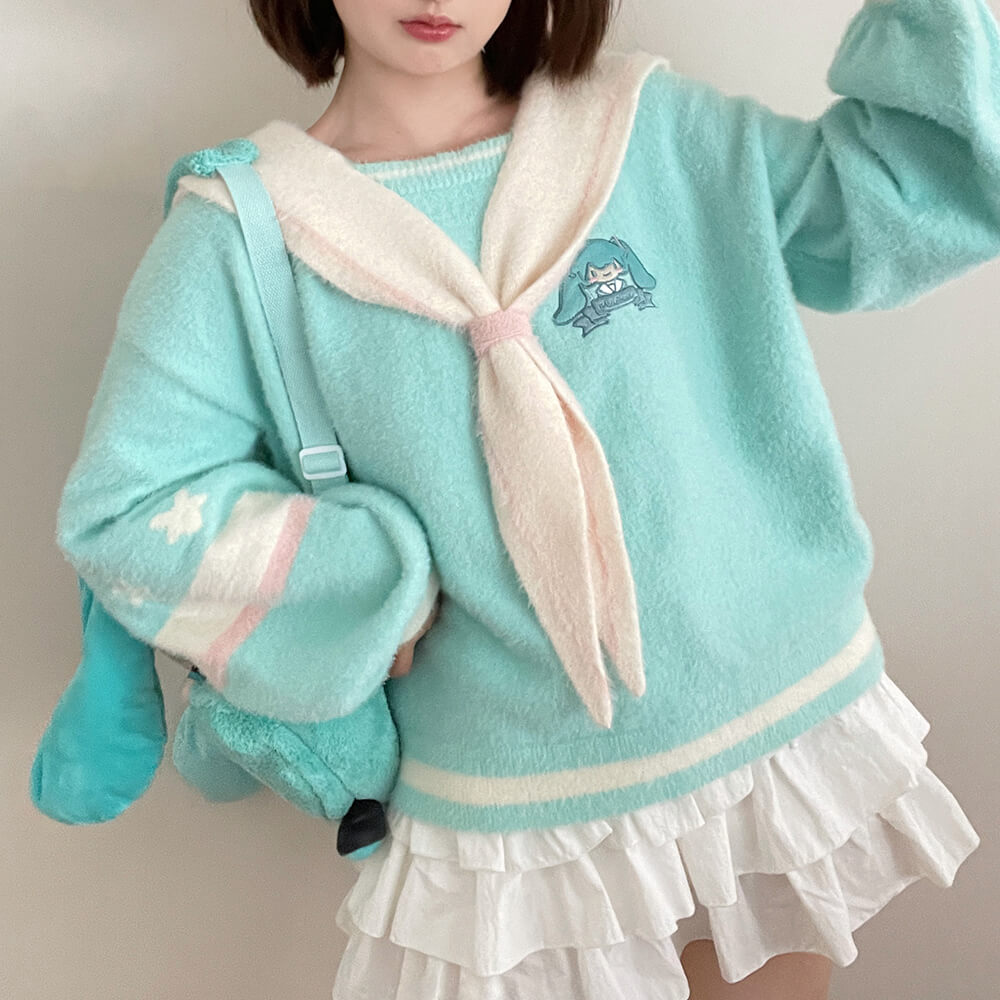 Hatsune Miku Sailor Collar Sweater In Teal Green