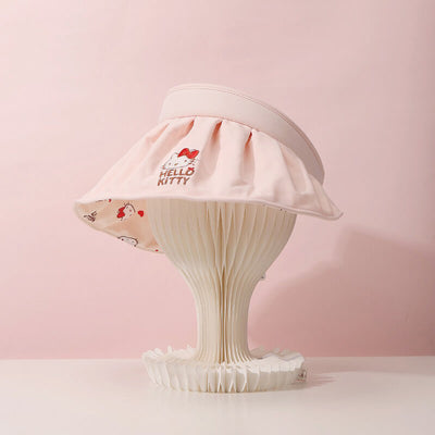 Hello-Kitty-Embroidery-Roll-up-Headband-Wide-Brim-Sun-Visor-Hat-Pink