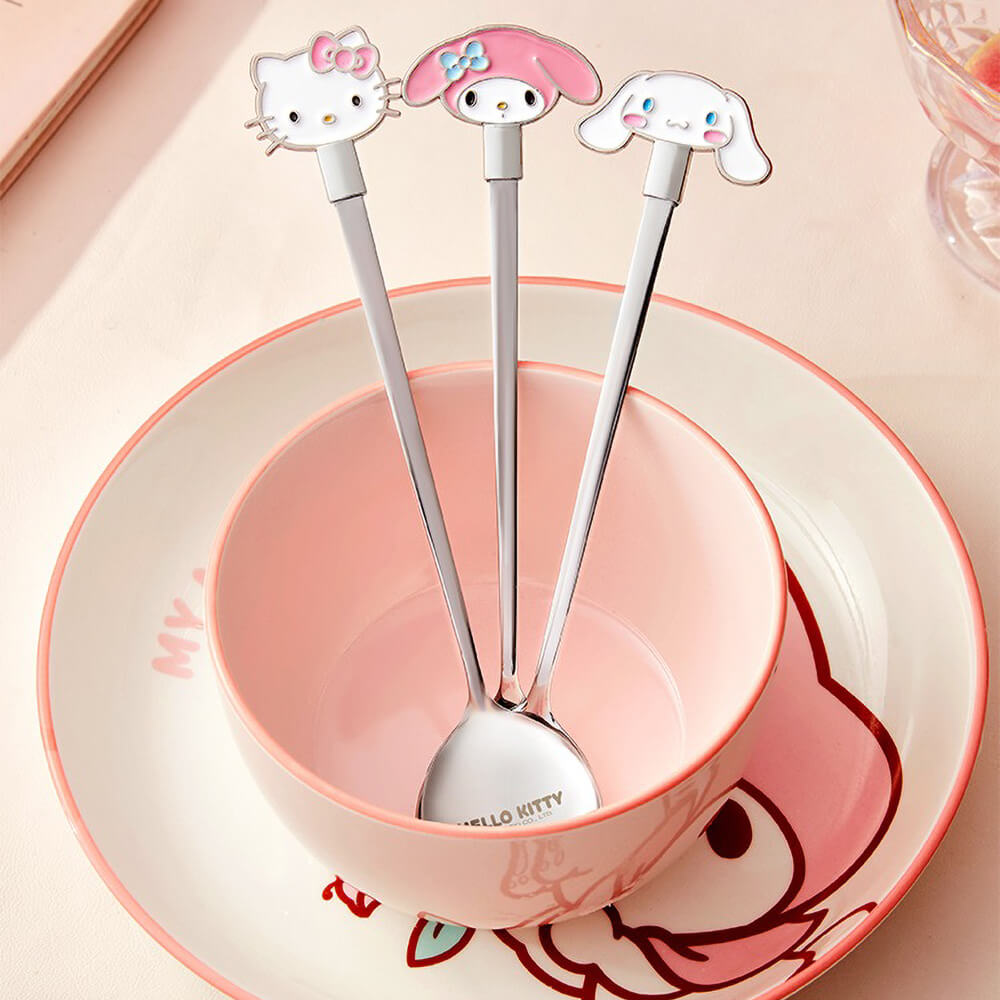 Hello-Kitty-My-Melody-Cinnamoroll-Stainless-Steel-Long-Handle-Spoons-In-Bowls