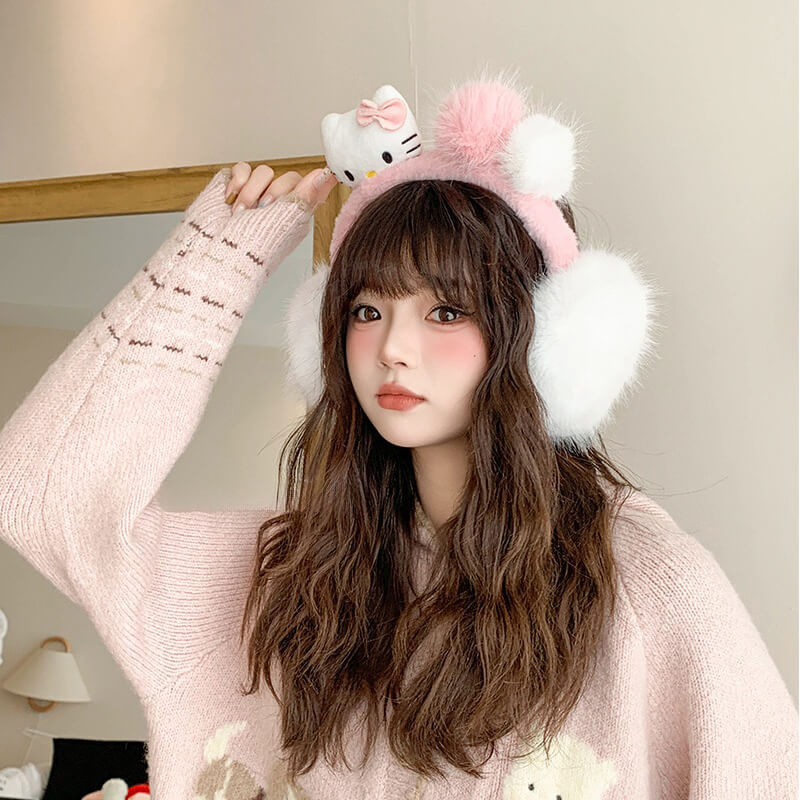 Hello-Kitty-Plush-Ear-Warmers-With-Pink-Headband-White-Earmuffs