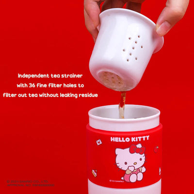 Double-Wall Insulated Hello Kitty Tea Cup with Silicone Sleeve