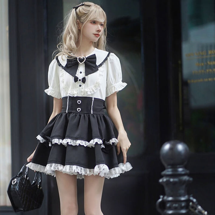 Ma*rs Black lace outlet white sailor blouse Jirai Kei dollette Harajuku J Fashion