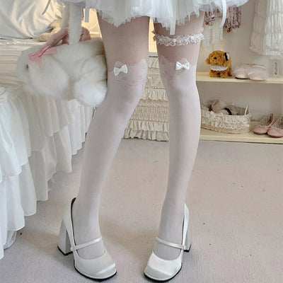 Jacquard-Kitten-Thigh-high-Pantyhose-White