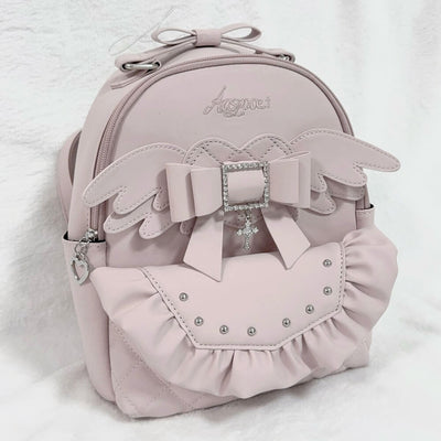 Japanese-Jirai-Kei-Fashion-Solid-Pink-Color-Versatile-Love-Wings-Backpack