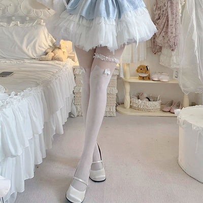 Japanese-Style-Cat-Design-Thigh-high-Pantyhose-White