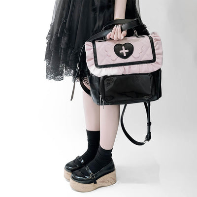 Jirai-Kei-Fashion-Angel-Care-Theme-Ita-Backpack-Black-Pink