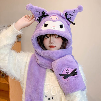 Jirai-Kei-Kuromi-Purple-Fluffy-Hat-Scarf