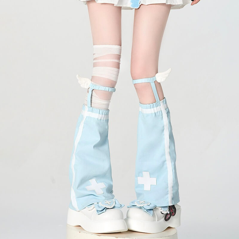 Jirai-Kei-Pastel-Blue-Cross-Flare-Leg-Warmers-With-Little-Wings-Decor-On-Top