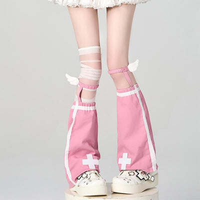 Jirai-Kei-Pastel-Pink-Cross-Flare-Leg-Warmers-With-Little-Wings-Decor-On-Top