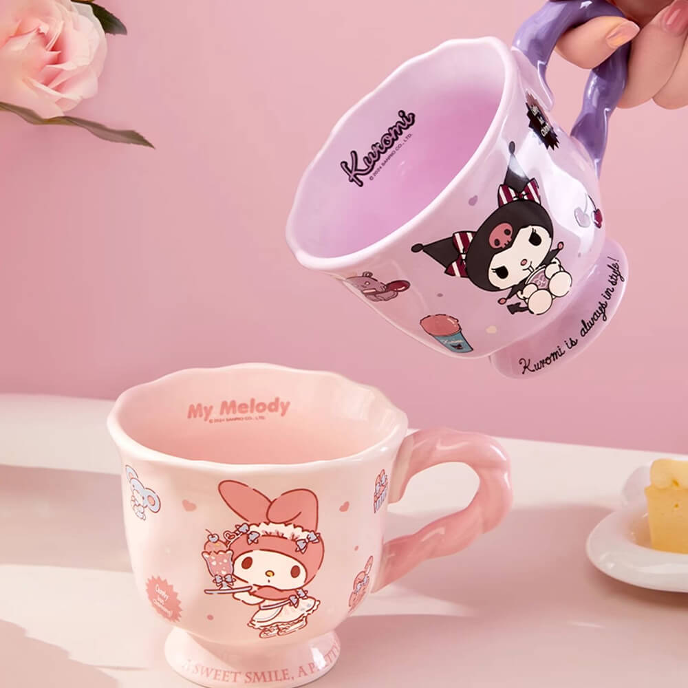 Kawaii-Aesthetic-Pink-My-Melody-And-Purple-Kuromi-Goblet-Mugs