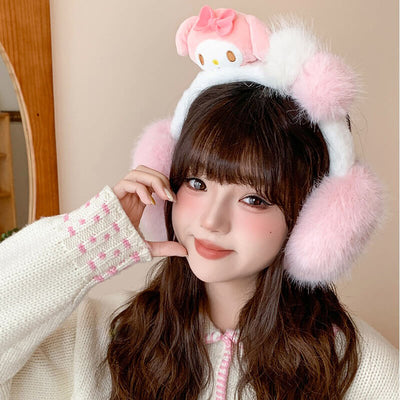 Kawaii-Aesthetic-Pink-My-Melody-Plushie-Ear-Warmer-Headband