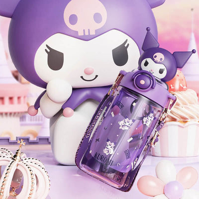 Kawaii-Aesthetic-Purple-Kuromi-Doll-Lid-Portable-Water-Bottle-With-Adjustable-Strap