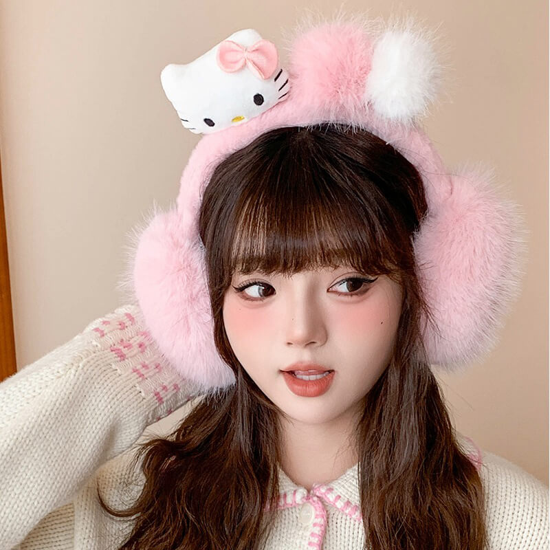 Kawaii-Cute-Plushie-Hello-Kitty-Pom-Poms-Winter-Warm-Ear-Warmers