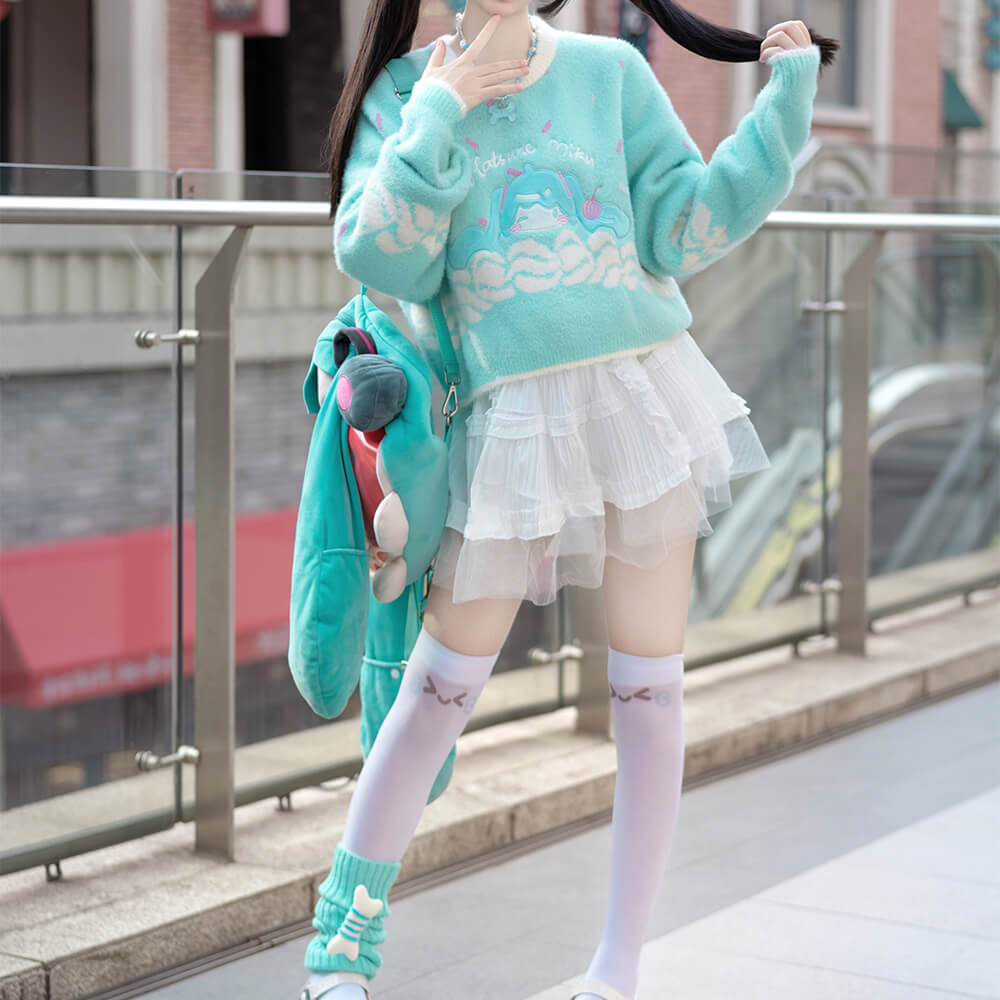 Hatsune Miku Ice Cream Sweater Teal Green Pink KawaiiEnvy