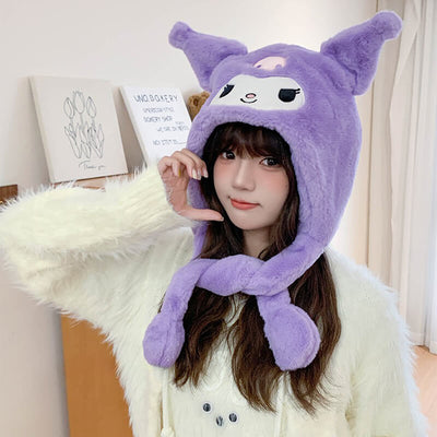 Kawaii-Girl-Wearing-Purple-Kuromi-Plush-Hat-with-Moving-Ears