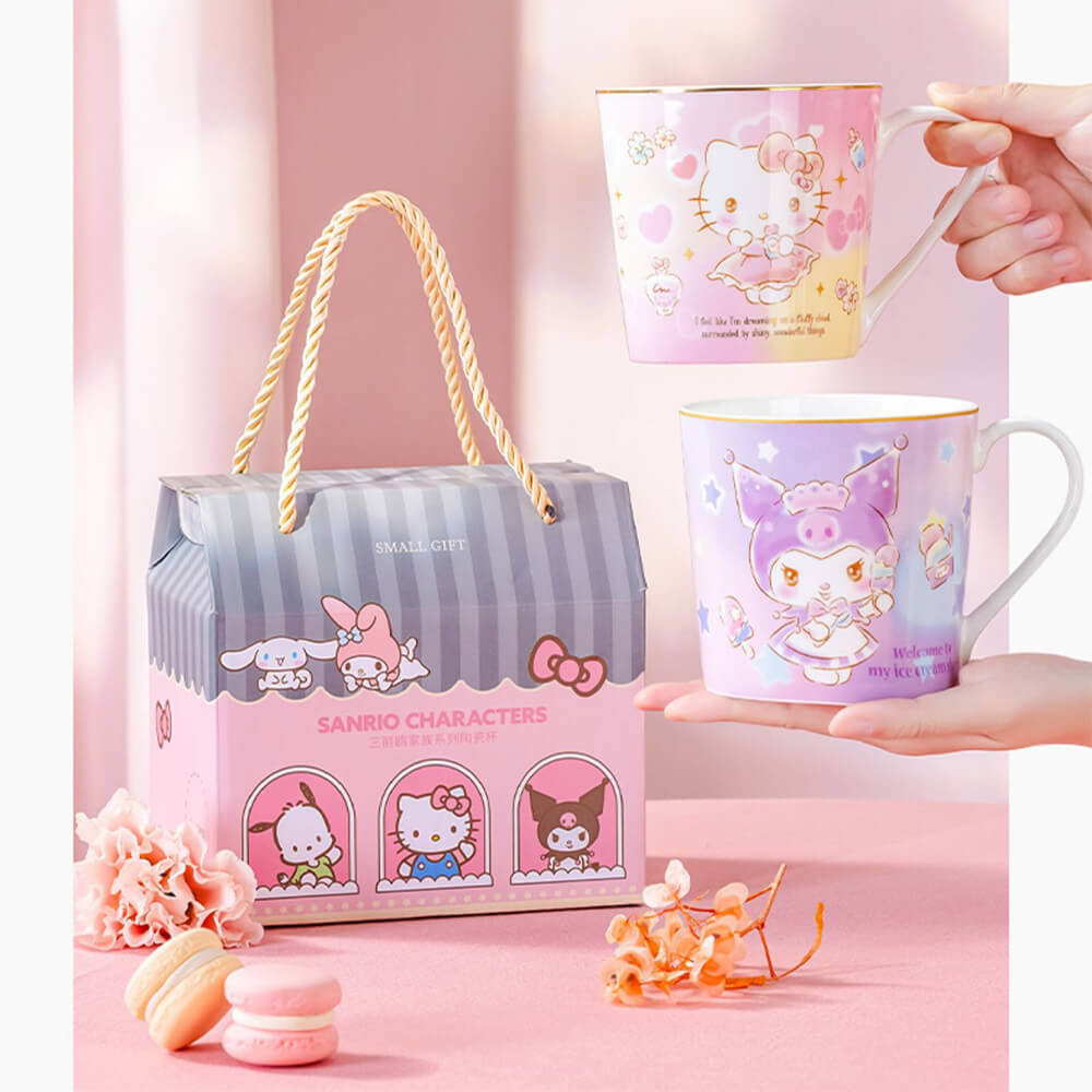 Kawawii-Fancy-Kuromi-Hello-Kitty-Mugs-With-Sanrio-Rope-Handle-Gift-Bag