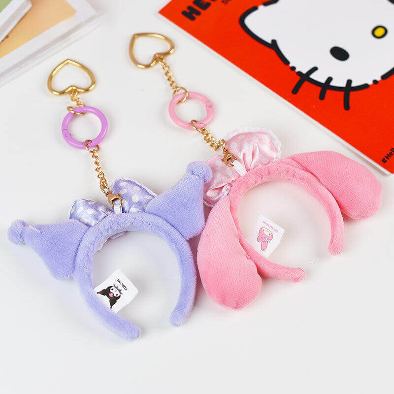 Kuromi-And-My-Melody-Miniature-Headband-Keychains-With-Heart-Pendant