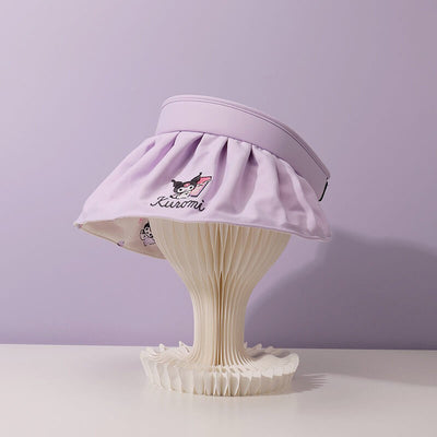 Kuromi-Embroidery-Roll-up-Headband-Wide-Brim-Sun-Visor-Hat-Light-Purple