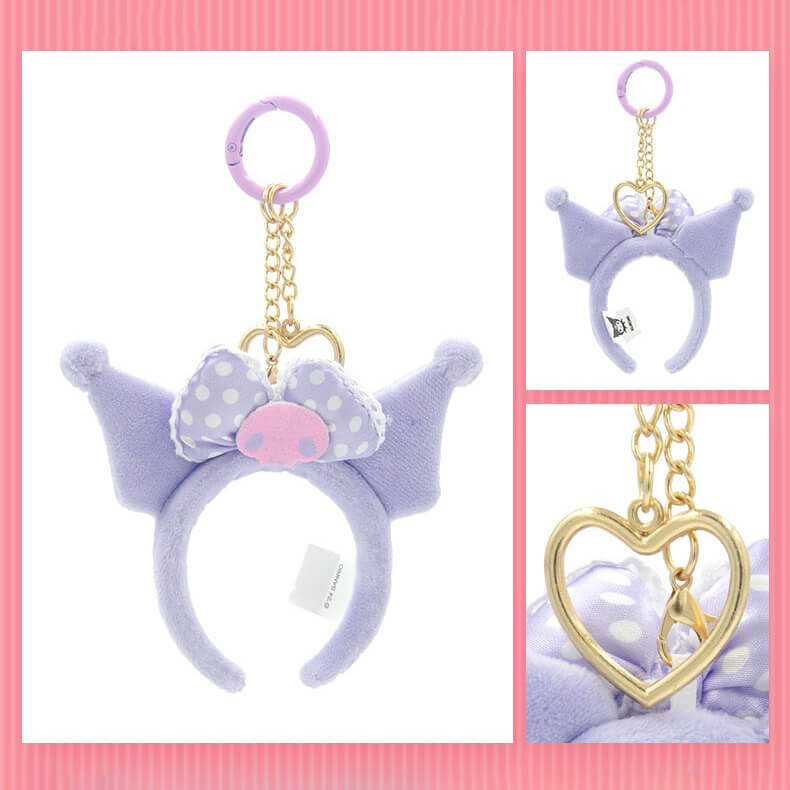 Kuromi-Mini-Plush-Headband-Keychain-With-Purple-Spring-Clasp-And-Heart-Chain