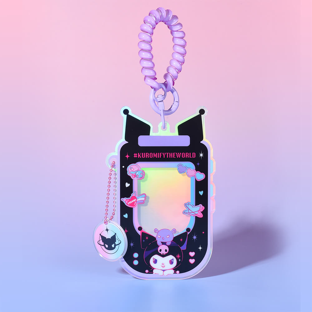 Kuromi-Phone-Shaped-School-Badge-Holder-With-Coilded-Lanyard-And-Ballchain-Pendant