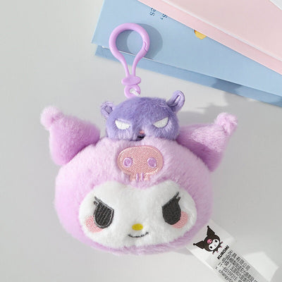 Kuromi-Sanrio-plush-keychain-with-baku-on-top