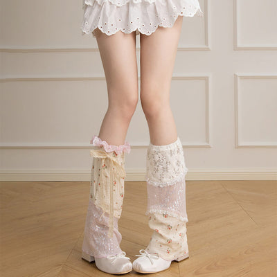 Lace-Floral-Patchwork-Sequines-Summer-Leg-Warmers-With-Lace-Bow-Ties