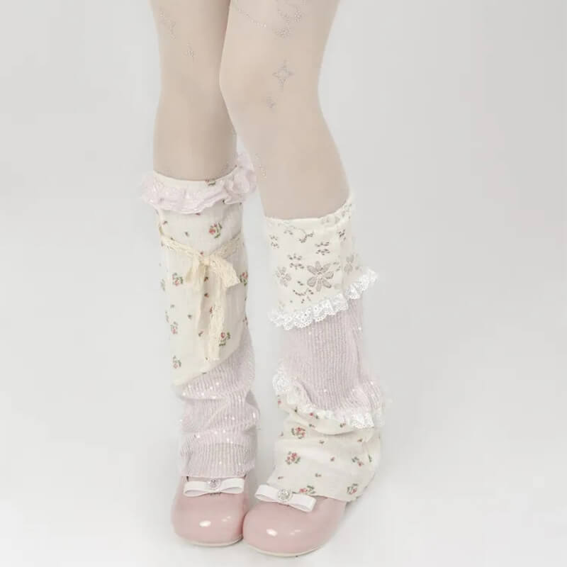 Lace-Floral-Patchwork-Sequines-Summer-Leg-Warmers