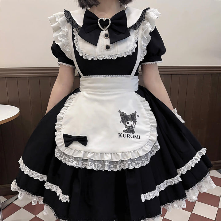 Jirai Kei Kuromi Lace Trim Maid OP Dress With Apron – KawaiiEnvy
