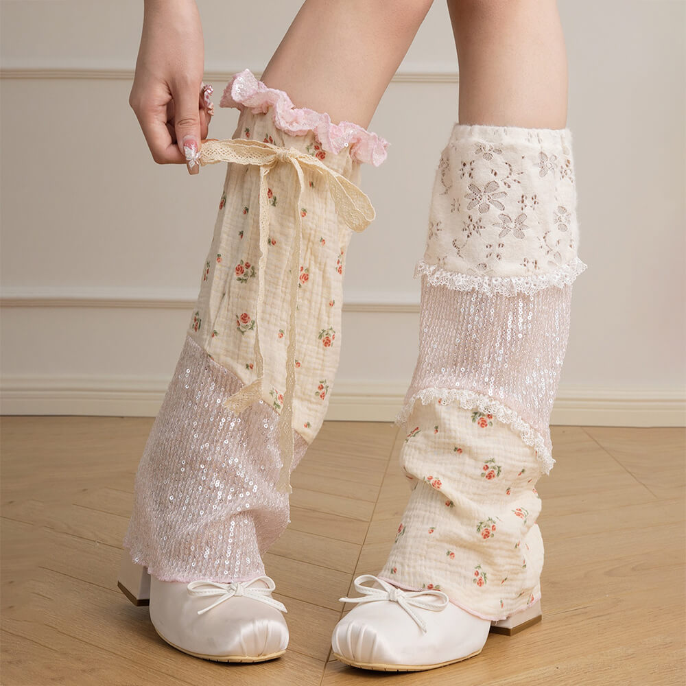 Lolita-Lace-Floral-Patchwork-Sequines-Summer-Leg-Warmers