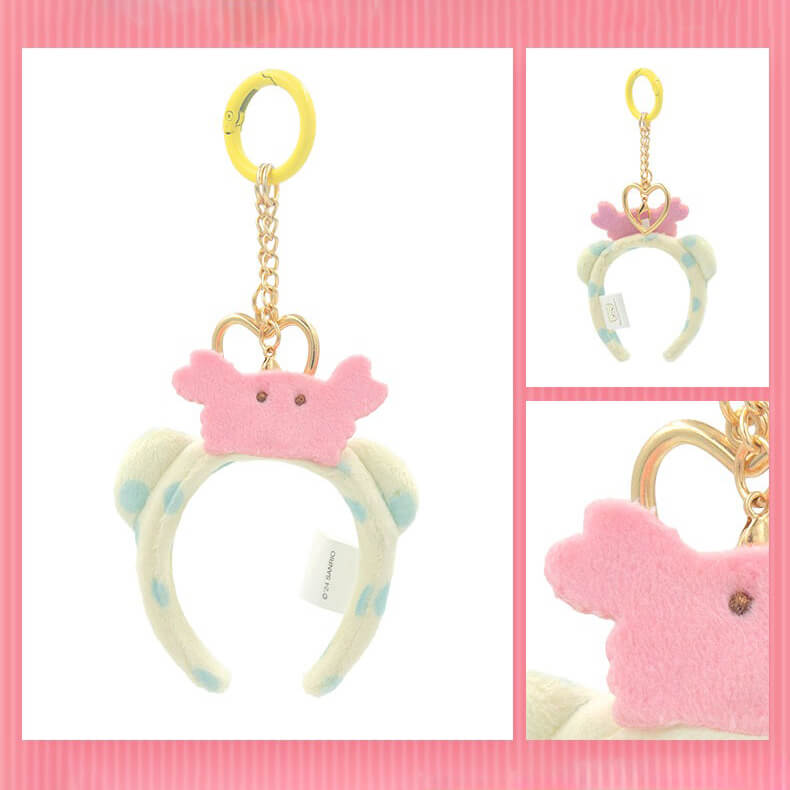 Marumofubiyori-Mini-Plush-Headband-Keychain-With-Yellow-Spring-Clasp-And-Heart-Chain