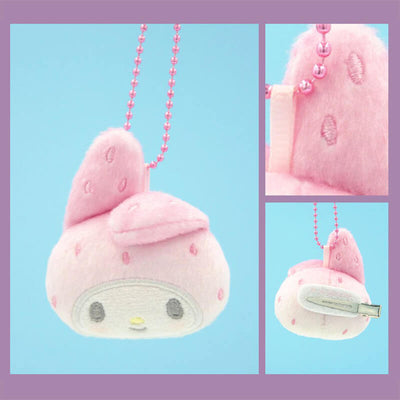 My-Melody-Plush-Hair-Clip-Ballchain-Charm-Fuzzy-Strawberry
