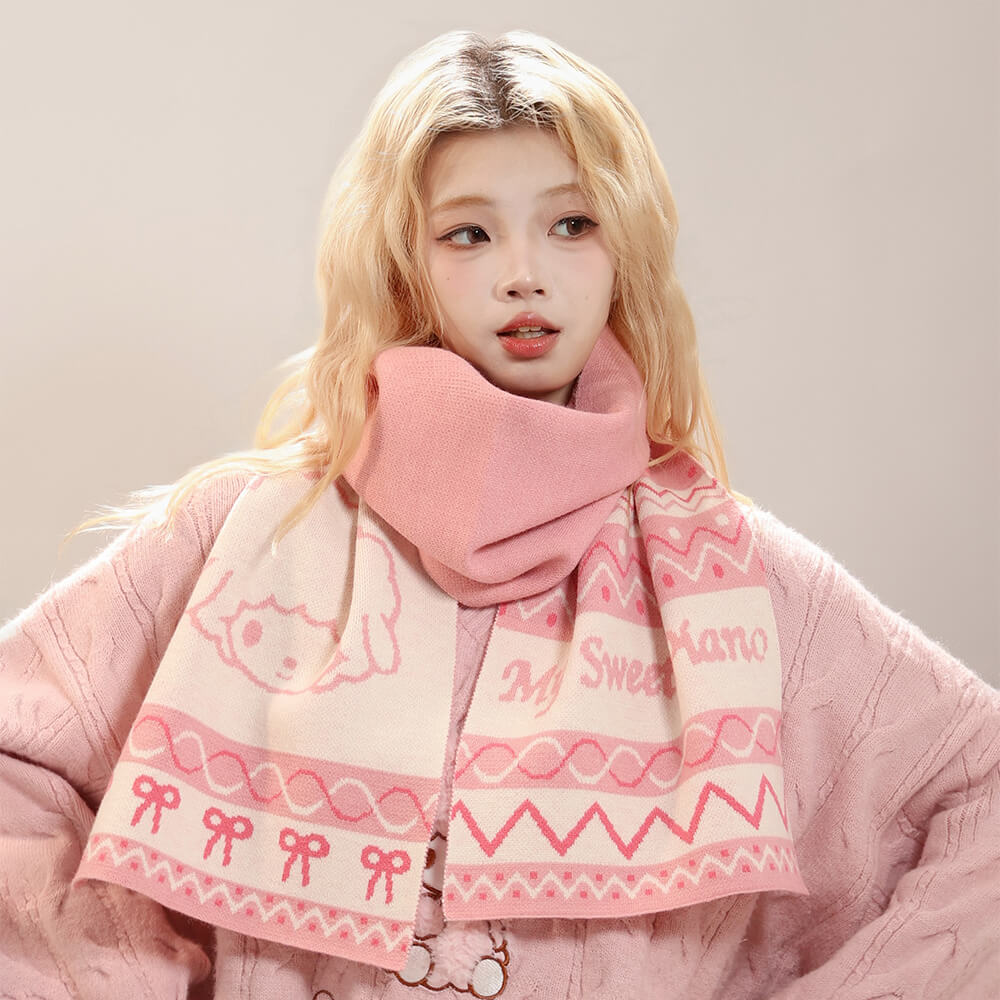 My-Sweet-Piano-Pink-Knit-Scarf