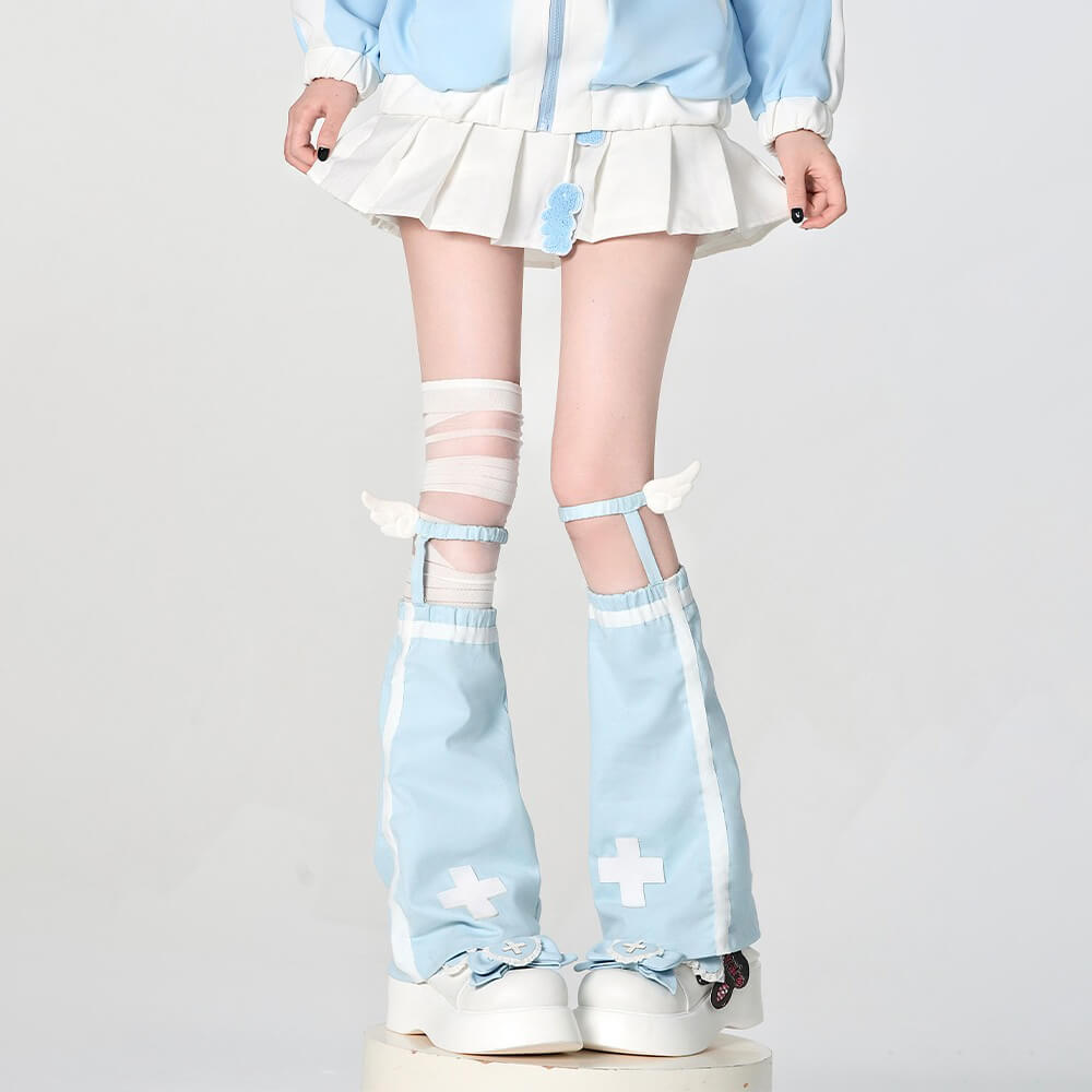 Pastel-Blue-Medical-Cross-Leg-Warmers-With-Little-Wings-Decor-On-Top