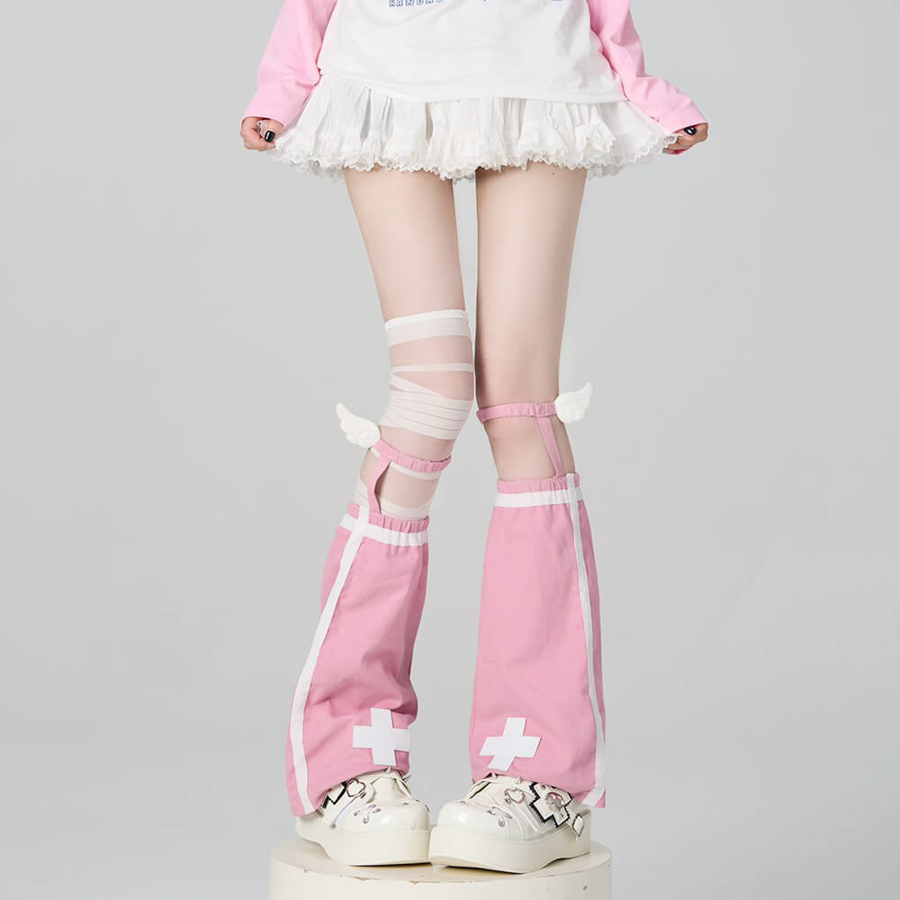 Pastel-Pink-Medical-Cross-Leg-Warmers-With-Little-Wings-Decor-On-Top