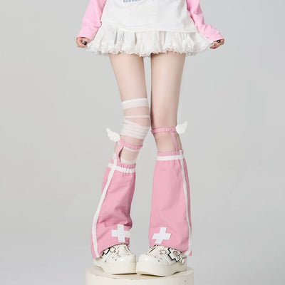 Pastel-Pink-Medical-Cross-Leg-Warmers-With-Little-Wings-Decor-On-Top