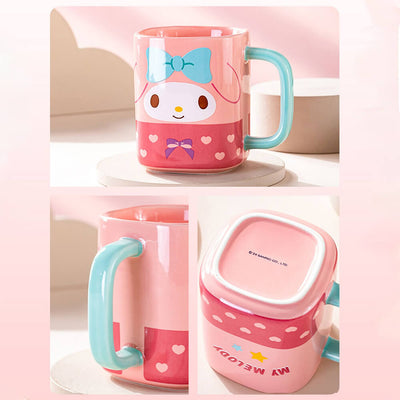 Pink-Cup-And-Light-Blue-Handle-Color-Blocking-My-Melody-Square-Mug-With-2024-Sanrio-Genuine-Logo-At-Bottom