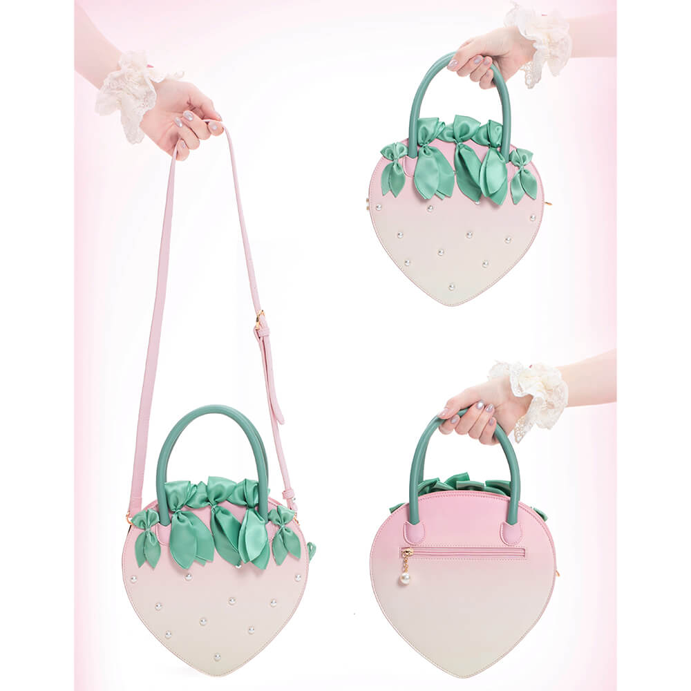 Pink-Gradient-Strawberry-Shaped-Bag-With-Detachable-Strap