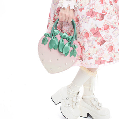 Pink-Gradient-Strawberry-Shaped-Lolita-Handheld-Bag