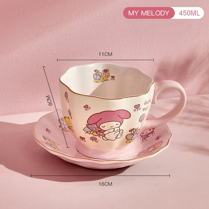 Sanrio Ceramic Coffee Cup Saucer Set 450ml Kuromi, My Melody