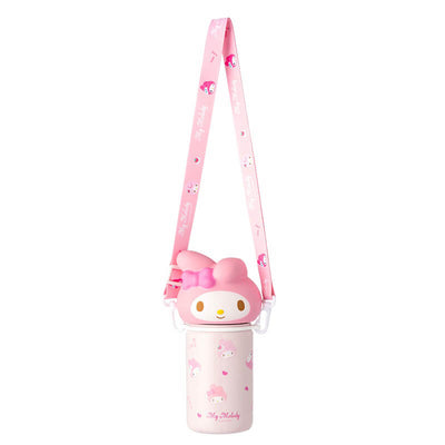 Pink-My-Melody-Doll-Stress-Relief-Lid-Insulated-Bottle-350mL-With-Portable-Strap