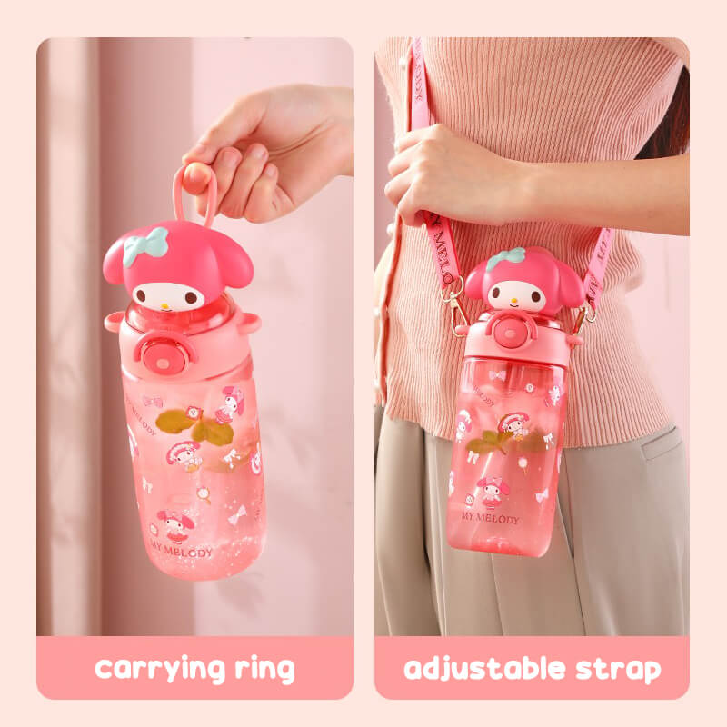 Pink-My-Melody-Doll-Water-Bottle-With-Portable-Pull-Ring-And-Adjustable-Sanrio-Theme-Strap-For-Easy-Carrying-0n-The-Go