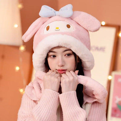 Pink-My-Melody-Plushie-Hat-With-Flap-Movable-Ears
