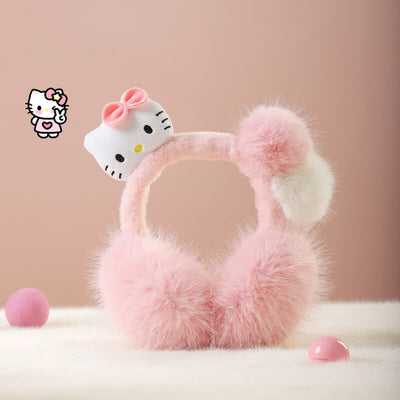 Pink-and-white-hello-kitty-face-plush-pompoms-fluffy-earmuffs